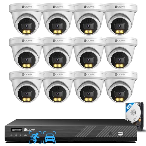 4COVR 12MP Security Camera System 16 Channel for Business, 12X 12MP Wired PoE IP Dome Cameras IP67, 2-Way Audio, Person Vehicle Detection & Smart Color Night Vision, UltraHD NVR 4TB HDD, LY9