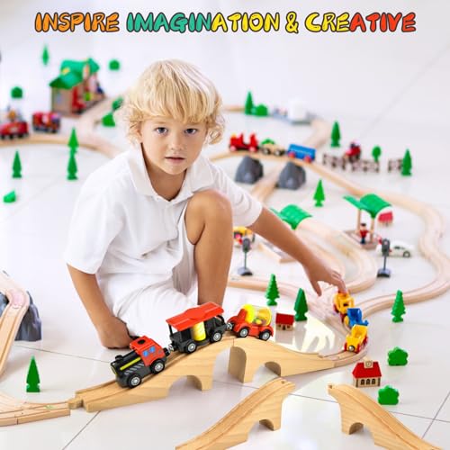 Image of Mototo 2 Pack Wooden Train Bridge Track Wood Train Track Accessories Wooden Track Expansion Wooden Railway Bridge Compatible with Most Toy Train Railroads for Girls Boys Birthdays