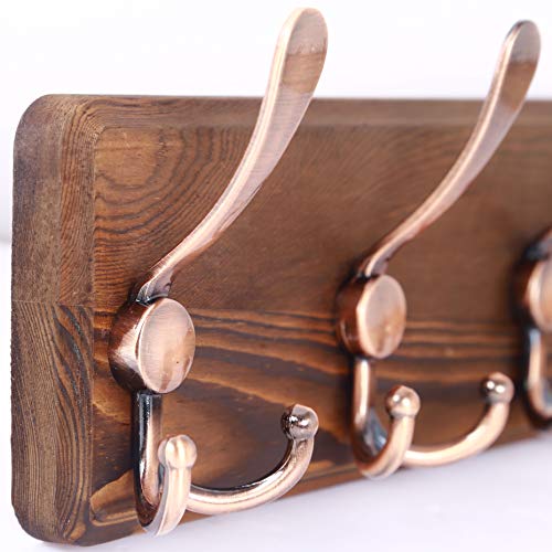 Image of SKOLOO Rustic Pine Wood Wall Coat Rack with 5 Triple Hooks, 16 inch Stud Spacing, Farmhouse Wall Mounted Coat Rack for Hanging Backpack, Jacket, Hat