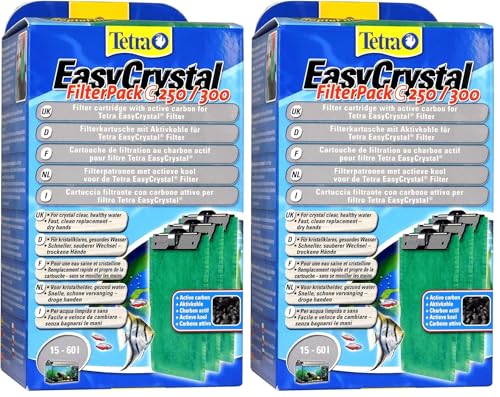 Tetra EasyCrystal Filter Pack C250/300 Filtermaterial mit Aktiv-Kohle, Filterpads für EasyCrystal Innenfilter, geeignet für Aquarien von 15-60 Liter, 3 Stück, grün (Packung mit 2)