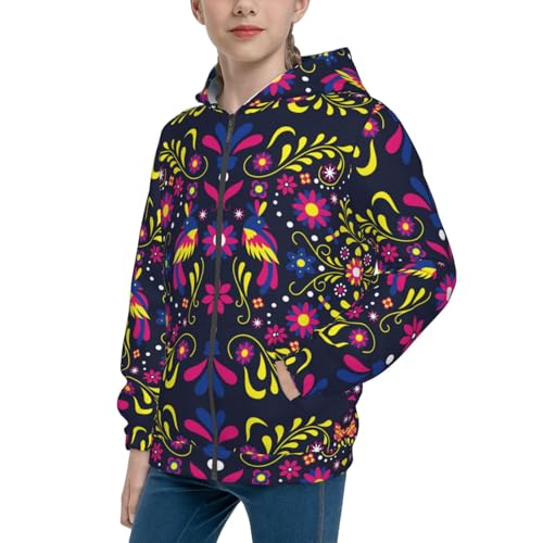 Colorful Mexican Kids Pullover Hoodies Boys Zip Up Sweatshirts Girls Athletic Clothes with Pocket