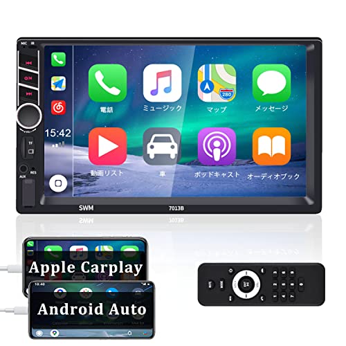 Apple CarplayとAndroid Auto 7インチHDタッチスクリーンを備えたデュアルDinカーオーディオCarplayラジオは、Bluetooth FMラジオをサポートしていますミラーリンクカーMP5プレーヤーとリアビューカメラSWC補助入力
