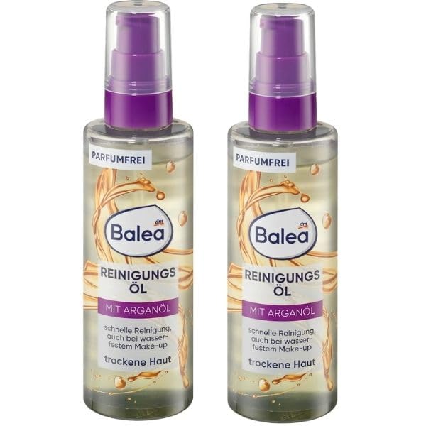 Balea Reinigungsöl, Parfumfrei, Mit Arganöl, Für Gesicht, Augen und Lippen, Für trockene Haut 2x100ml