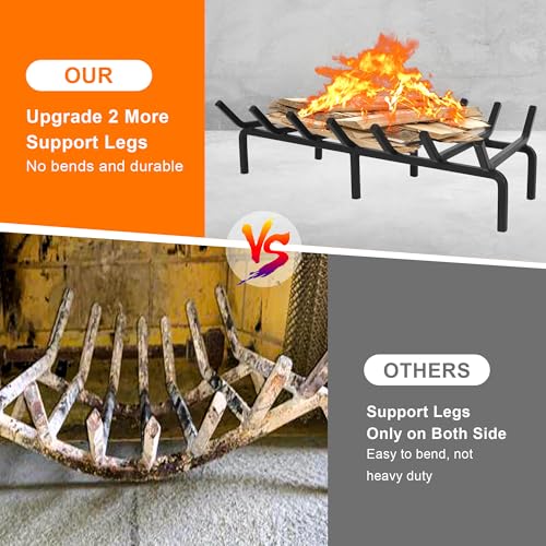 TwentyNext Fireplace Log Grate, Heavy Duty Solid Steel Wood Rack Stove Firewood Holder for Indoor Hearth Outdoor Fire Pit Chimney Hearth Kindling Tool (24 inch)