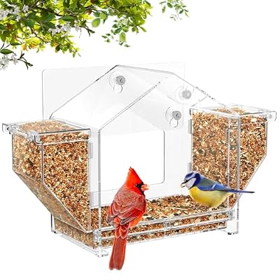 Upgraded Window Bird Feeder with Dual Side Hoppers – High Capacity Outside Birdfeeder for Window – Strong Suction Cups & Adhesive Options, Close-up Viewing for Indoor Cats & Seniors, Ideal Nature Gift