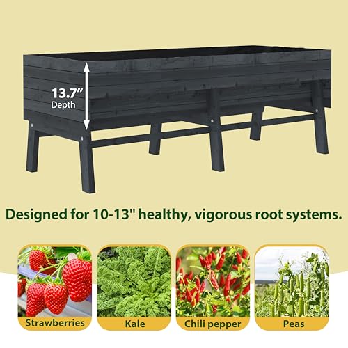 Image of BlueWish Cedar Raised Garden Bed, 28.5 inch H Raised Garden Bed with 837 lbs Capacity, Detachable Liner, Planter Box for Gardening, Vegetable, Flower, Hub, Grey