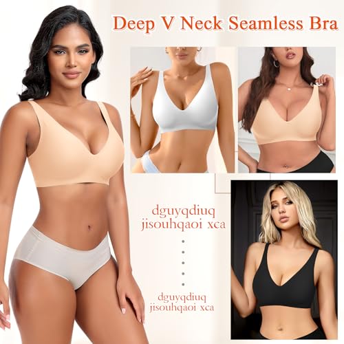Image of DOCUMO Deep V Bras for Women No Underwire Comfort Wireless Bralettes Adjustable Sleep Seamless Plunge Bra with Bra Extender