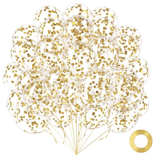 Gold Confetti Balloons 12 inch Gold Latex Balloon 50pcs Party Balloons for Birthday Wedding Graduation Bridal Shower Engagement Party Decorations