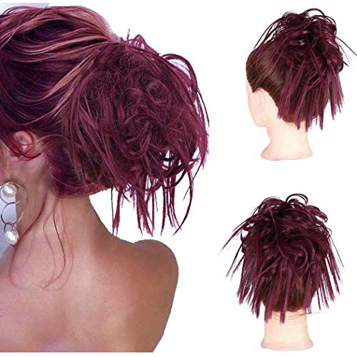 Clairy Messy Bun Hair Piece Scrunchy Bun Extensions Synthetic Tousled Updo Chignon Hairpiece for Women and Girls (Wine Red)
