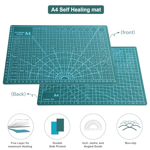 CRESZZLE Cutting Mat,Selbstheilende Schneidematte, Schneidematte Groß, Doppelseitig, 5 lagig, für Näharbeiten, Handwerk, Hobby - 2 Stück 22 x 30 cm (A4)