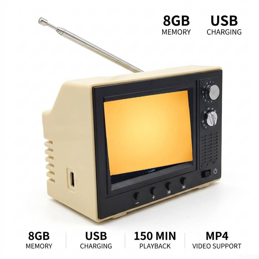 Retro-Cartoon-TV-Player mit 8 GB Speicher und wiederaufladbarem USB-Design für Puppenhaus-Dekor, Sammlerstück oder Schreibtischunterhaltung in Rot, Gelb oder Grün (rot)