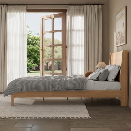 Image of Bellemave Queen Size Bamboo Bed Frame with Headboard,Bamboo Platform Bed Frame Queen Size with Tall Headboard and Wood Slats,Easy Assembly,Natural