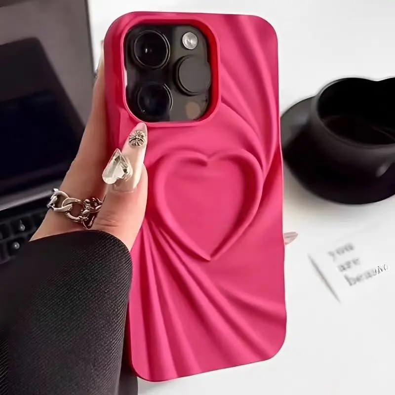 Image of COVERLY Heart Shape Design Back Case Cover for iPhone 12 Pro | Embossed Wrinkle Cute Silk Pattern | Love Trendy Matte TPU | Soft Silicone Fashion Aesthetic Cover for Girls & Women (Pink, Shockproof)