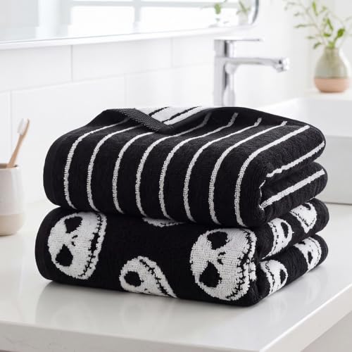 Halloween Skull Hand Towels 2 Pack, Reversible Striped & Skull Cotton - image 2