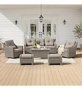 CHITA 6 Pieces Wicker Patio Furniture Set, Outdoor Conversation Set with 2 Pieces Rattan Rocking ...