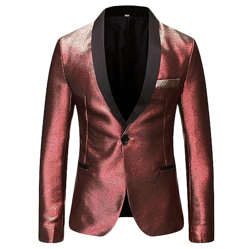 Mens Shiny Gradient Blazer One Button Shawl Lapel Elegant Suit Jacket4