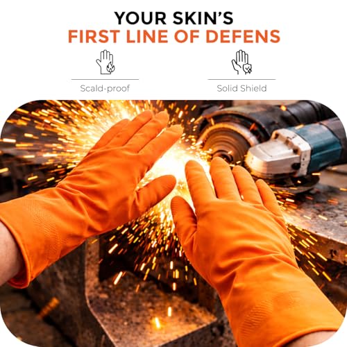 Image of LADWA Pre-mium Household Rubber Hand gloves orange Color (1 Pair) for Dishwashing, gardening, kitchen cleaning