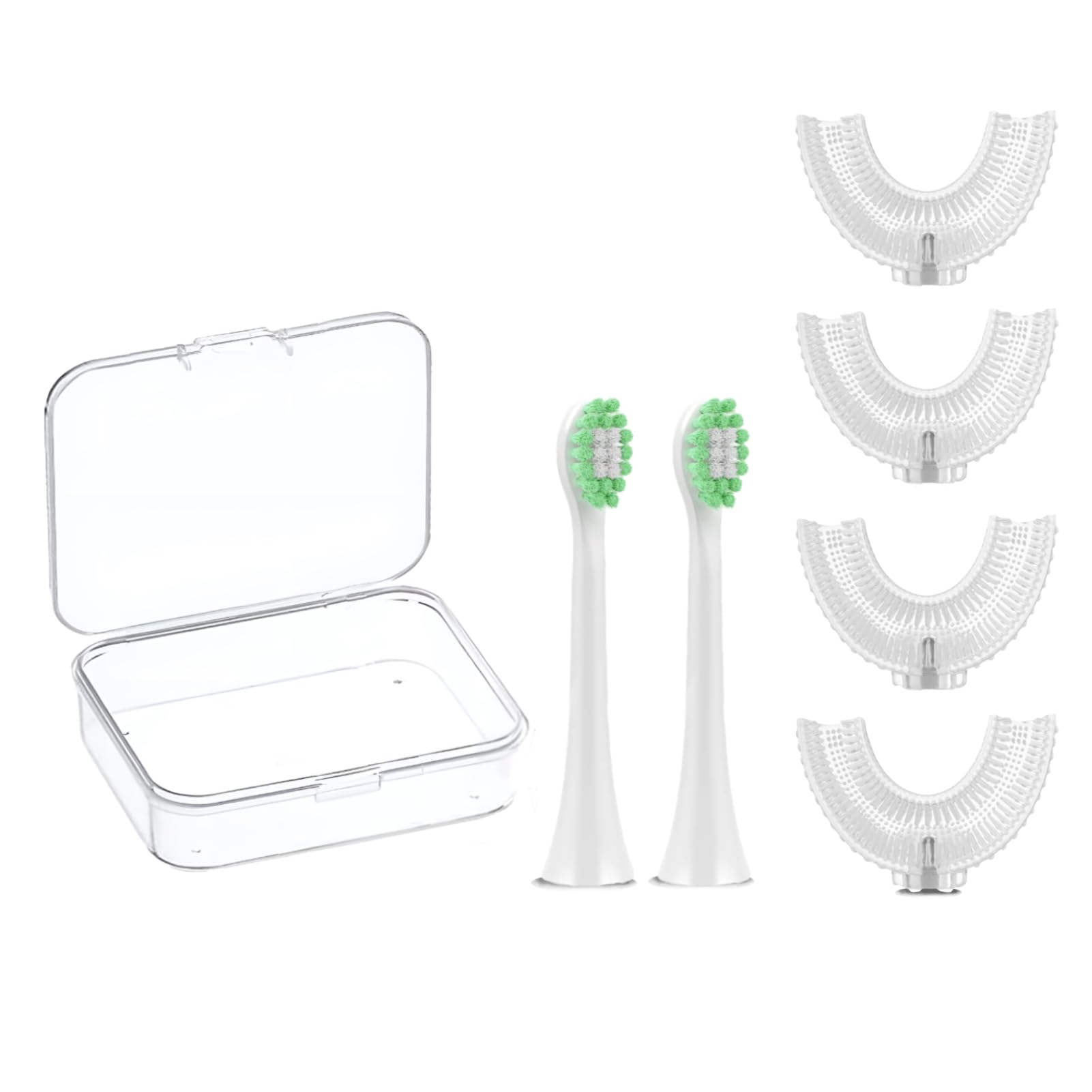 6 Pcs U Shaped Toothbrush Kids Replacement Head Set, Including 4 U Shaped Brush Heads 2 Bristle Brush Heads and 1 Storage Box (Age 8-14)