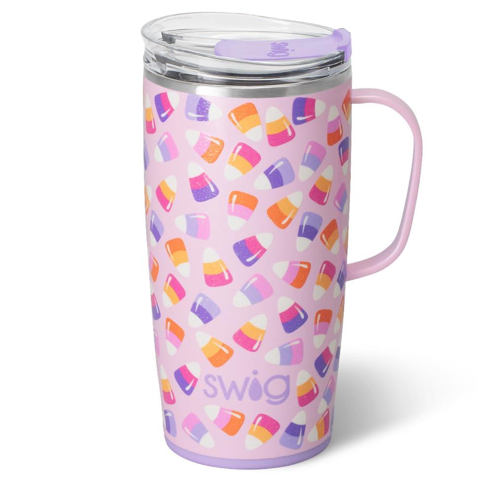 Swig Life 22oz Travel Mug, Insulated Tumbler with Handle and Lid, Travel Coffee Mug, Cup Holder Friendly, Stainless Steel 22 oz Tumbler, Reusable Insulated with Lid (Candy Corn)