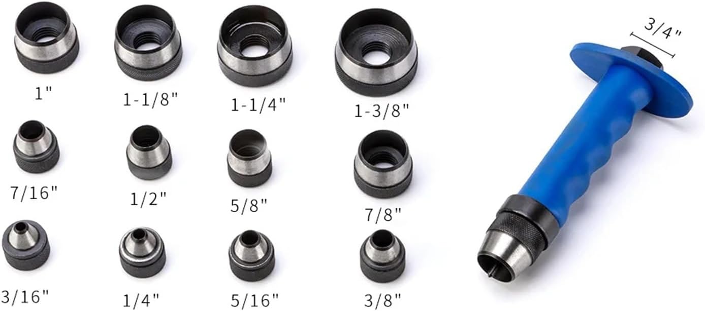 DIY Leather Craft 14Pcs Hollow Punch Set Belt Round Hole Punching Tool Replaceable High-Carbon Steel Heavy Duty Perforating Tool Widely Applicable