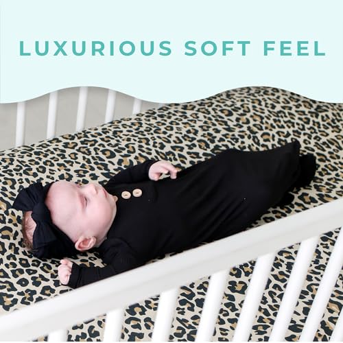Image of Posh Peanut Fitted Crib Sheet, Soft Viscose from Bamboo Fabric, Standard Crib and Toddler Mattresses 52 inch by 28 inch (Lana Leopard Tan)