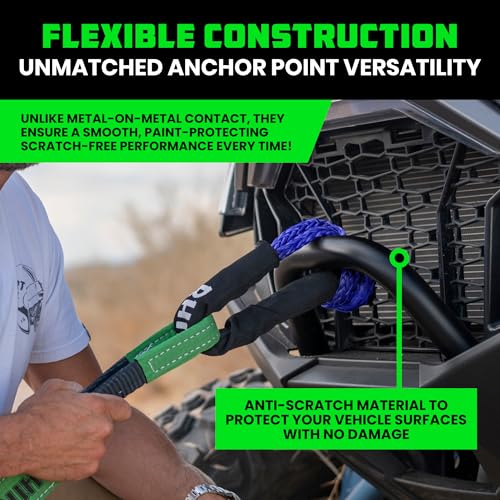 Image of Rhino USA Synthetic Soft Shackle Rope (2-Pack) - 3 /8in, 31,400lb Recovery | 3 /8in x 22in Soft Shackles, 31,400lb Min Break Strength. For Truck, UTV, ATV. Compatible with Jeep, Toyota, Ford. Blue
