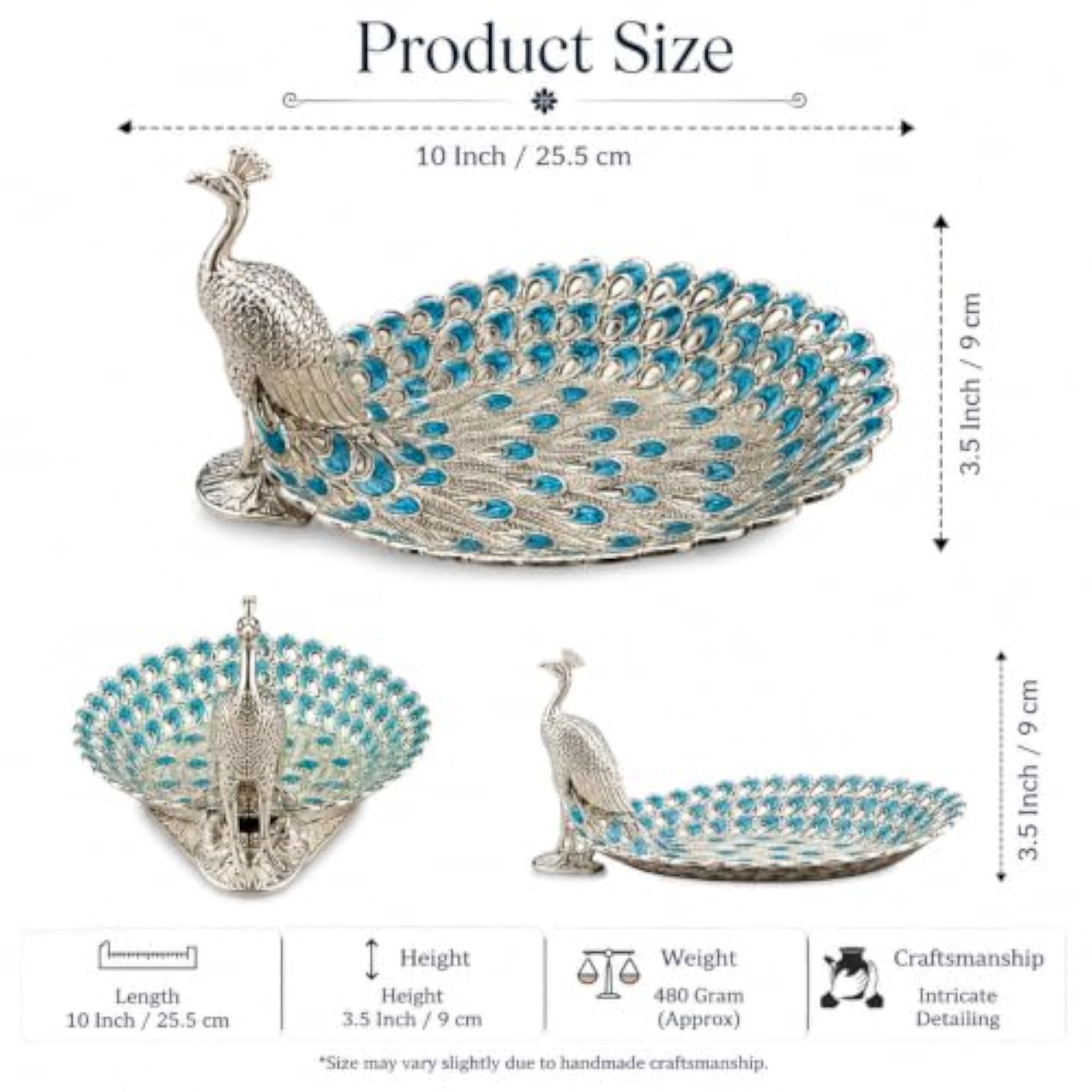 Premium German Silver Peacock Tray, Decorative Serving
