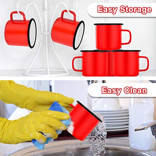 Teamfar Coffee Mug Set Of 6, 12 Oz Enamel Mug Red Tea Camp Drinking Cups Mugs Vintage For Camping Picnic Home Use, Non Toxic & Portable, Classic Design & Easy Clean #TOP6
