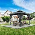 GAOMON 12'*12'Hardtop Gazebo - Outdoor Metal Pavilion with Galvanized Steel and Aluminum Frame, Double Roof Canopy with Netting and Curtains - Ideal for Patio, Backyard, Deck, and Lawns(Gray)