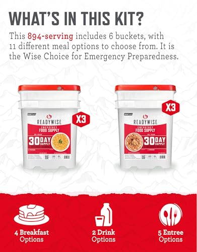 Image of ReadyWise 3 Month Emergency Food Supply - 894 Servings, 6 Buckets, Freeze Dried Protein Meals, Disaster Survival Food Storage Kit, Ready to Eat, Camping Essentials, up to 25 Year Shelf Life
