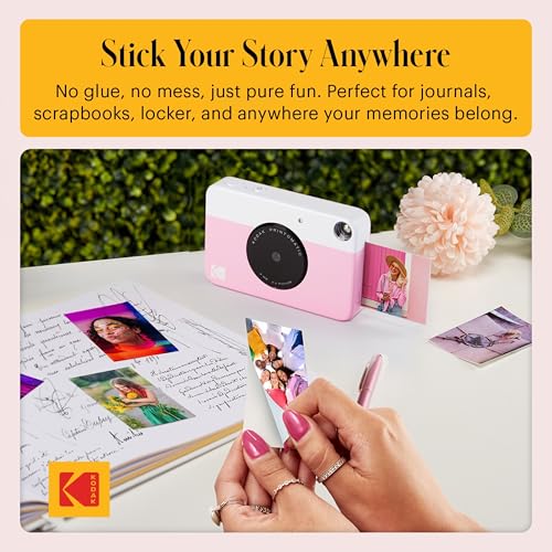 Image of Kodak Printomatic Full-Color Instant Print Digital Camera - 75 Sheets Bundle - Prints On Zink 2x3 Sticky-Back Photo Paper - 5MP, Portable, Creative Fun Gift for Birthday, Christmas, Holiday - Pink