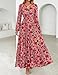 ZESICA Women's 2025 Fall Long Sleeve Maxi Dress Floral Print V Neck Empire Waist A Line Tiered Flowy Boho Party Dresses Vintage Pink X-Large