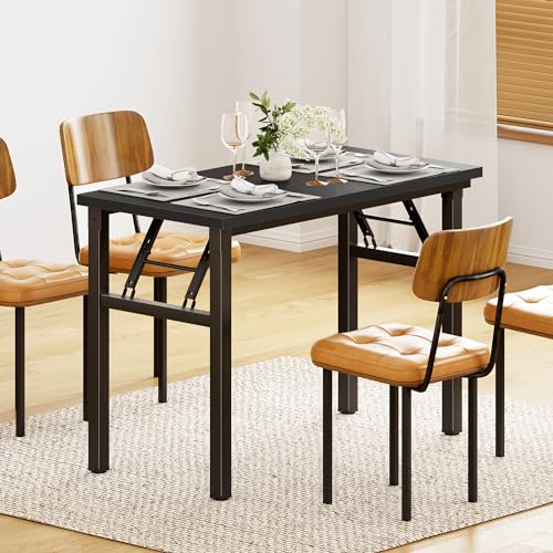 Image of DlandHome Folding Desk Small Desk 31.5 inches Small Computer Desk for Home Office Folding Table Writing Table for Small Spaces No Assembly Required Black & Black Frame