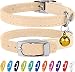 CollarDirect Leder Katzenhalsband mit Sicherheitsverschluss und Glocke, 23-28 cm, Beige