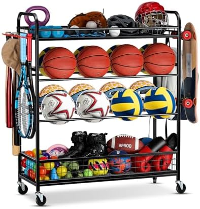 Garage Sports Equipment Organizer - Rolling Ball Storage Bin with...