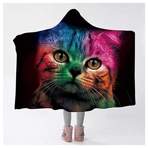 LXWLXDF Manta De Ocio para el hogar, Colorida Manta Gato con Capucha Animal Linda Sherpa Fleece Throw Blanket Adultos Usable Niños Manta De Picnic Al Aire Libre (Size : 150CM(H) x200CM(W))