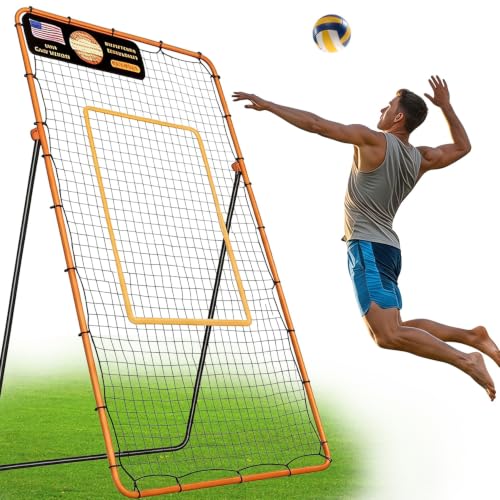 Volleyball Rebounder Net 7x4 ft, Training Equipment with Angle Customization for Practicing Volleying, Bumping, Spiking Training, Portable Travel Bag