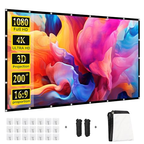Projector Screen 200 inchPortable Large Movie Projector Screen 16:9 HD Indoor Outdoor Double Sided Rear Projection Screen Video for Home Party Office Classroom
