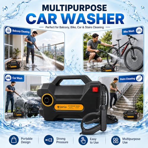 Image of IONIX High Pressure Cleaning Machine 2000W | Compact, Easy to Carry and Move | 70-80 Bar Working Pressure | 7 L /Min Water Flow | Electric Washer for Car, Bike, Home & Outdoor Cleaning | Ac Service