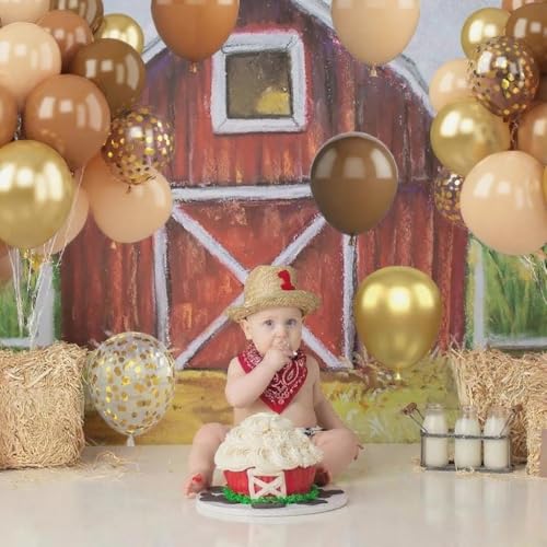 Image of Western Cowboy Balloons, 30Pcs 12inch Brown Nude Gold Confetti Balloon With Cow Print Latex Sky Cloud Balloons for Farmhouse Cowboy Western Baby Shower Boys Girls Birthday Party Decorations