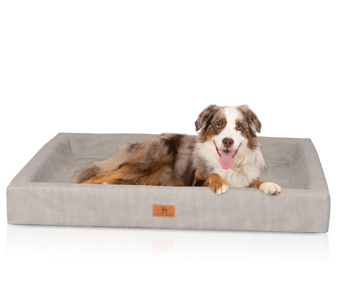 Knuffelwuff Cama ortopédica para perros Austin de piel sintética, XXL, 120 x 100 cm, color gris