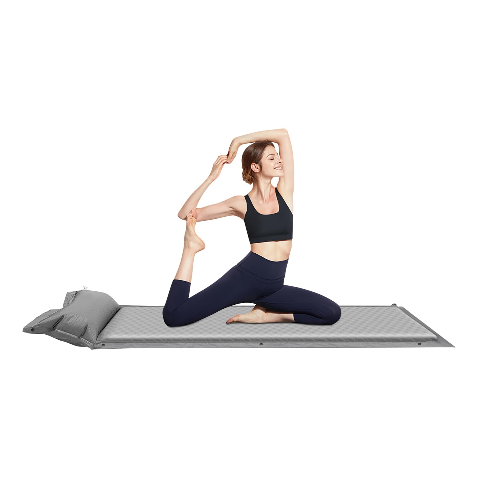 Matelas Autogonflant 1 Personne en Mousse Élastique avec Oreiller et Sac de Rangement Portable Matelas Camping pour Yoga, Bains de Soleil, Pique-niques, Excursions, Sac à Dos, 192x66cm