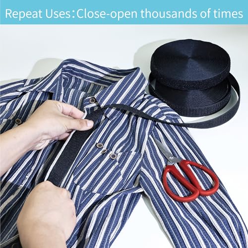 Image of 1 Inch x 33 Ft Sew On Hook and Loop Tape, Industrial Strength Nylon Fabric Fastener Strips for Clothing, Crafts, DIY, Bags, Easy Sew in, Strong, Black (Pack of 2)