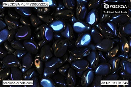 50pcs PIP Beads 7x5mm Pressed Czech Glass, Jet Navy Blue