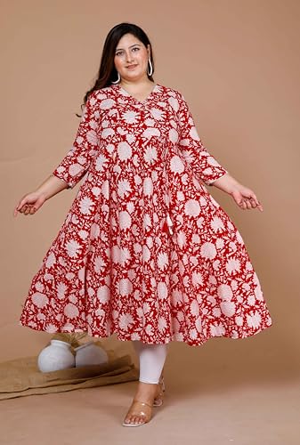 Image of Doriyaan Womens Plus Size Pure Cotton Floral Printed Anarkali Kurta