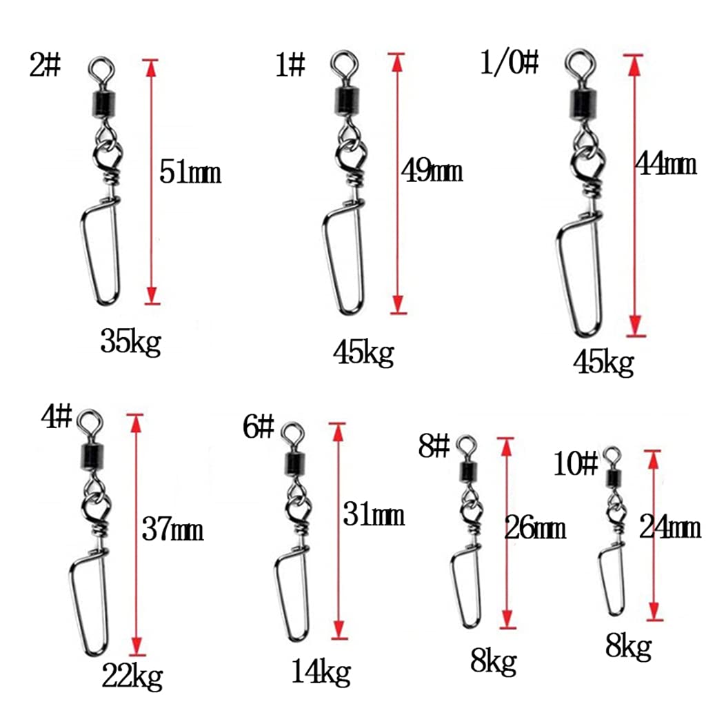 100 pz pesca Rolling Swivels w/Coast Lock Snap & 3 Way Barrel Girelle L