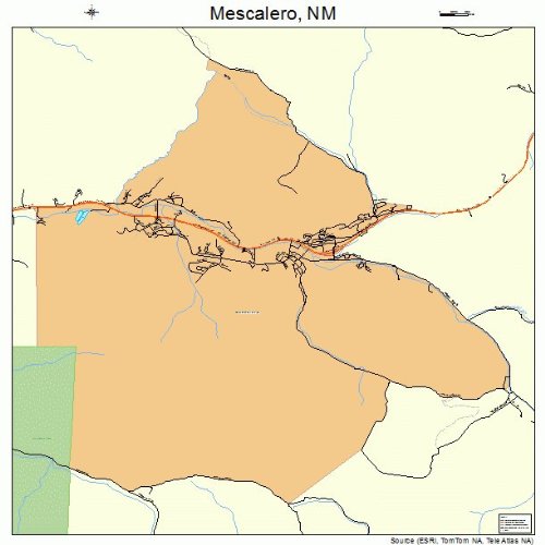 Large Street & Road Map of Mescalero, New Mexico NM Printed poster