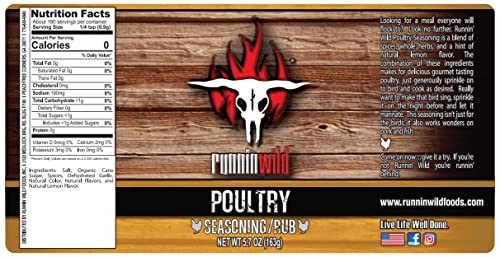 Image of Gourmet Poultry Seasoning - All-Purpose Chicken & Turkey Rub with Garlic, Lemon & Spices | Premium No-MSG added Blend for Roasting, Grilling, Smoking, Rotisserie, Pork & Fish | Small-Batch by Runnin' Wild Foods, 5.7 oz