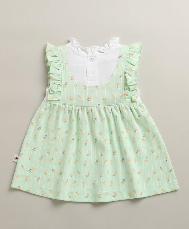 Image of BUMZEE Girls Regular Fit Cap Sleeves Round Neck Cotton Frock with Panty