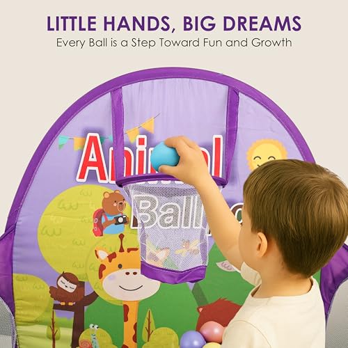 Image of BabyGo Kids Animal Basketball Ball Pool for Kids, Play Tent House for 2+ Year Old Girls and Boys, Ball Pit for Kids, Spacious, Lightweight, Portable & Easy to Set Up (Purple) (No Balls)